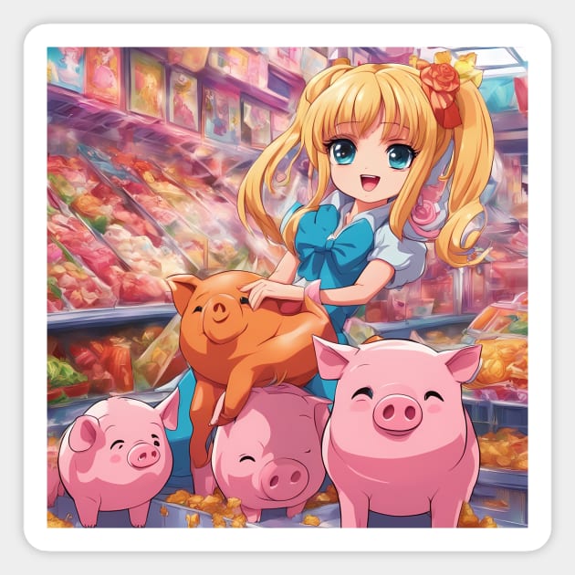 Playful Piggy Paradise Magnet by animegirlnft